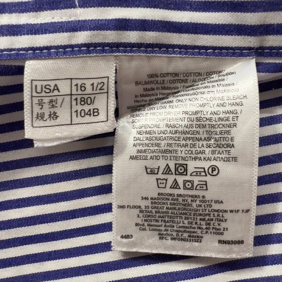Brooks Brothers Classic Fit Button Down Shirt Blue White Striped Mens 16.5-35 - Picture 9 of 11